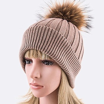 Raccoon Fur PomPom Wool Blend Beanie LA-EXP1009