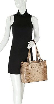 2 IN 1CROCODILE TOTE BAG WITH TASSELED CLUTCH