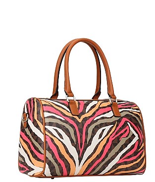 3 in 1 Zebra Print Boston Satchel - Messenger & Wallet Set