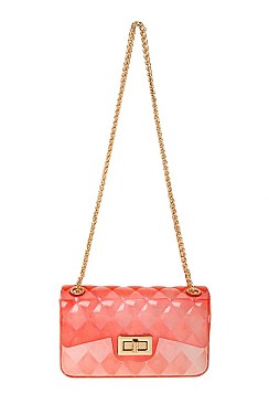 Diamond Pattern Translucent Embossed Jelly Shoulder Bag