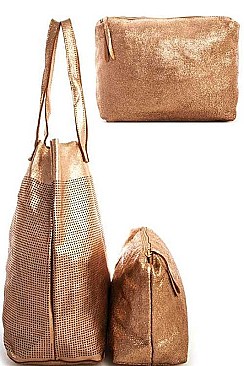 LUXURY GENUINE LEATHER STELLA 2IN1 MESH TOTE BAG