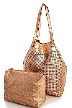 LUXURY GENUINE LEATHER STELLA 2IN1 MESH TOTE BAG