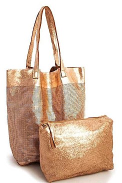 LUXURY GENUINE LEATHER STELLA 2IN1 MESH TOTE BAG