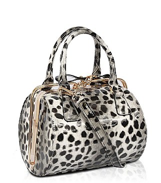 PATENT LEOPARD PRINT SATCHEL