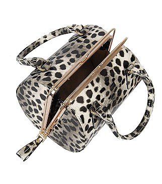 PATENT LEOPARD PRINT SATCHEL