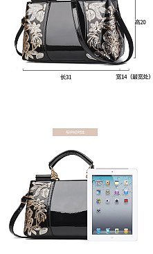 Patent Quality Embroidery Top Handle Satchel Bag