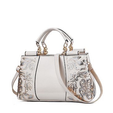 Patent Quality Embroidery Top Handle Satchel Bag