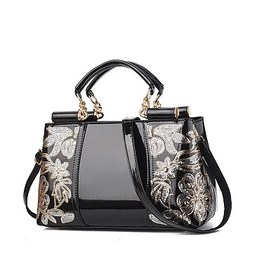 Patent Quality Embroidery Top Handle Satchel Bag