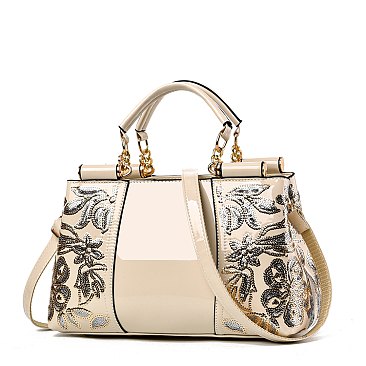 Patent Quality Embroidery Top Handle Satchel Bag