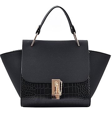 SUEDE SIDES CROC PRINT PUCH LOCK SATCHEL
