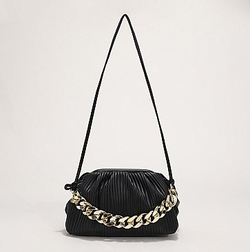 SOFT QUILTED LINKED CHAIN SATCHEL SHOULDER BAG