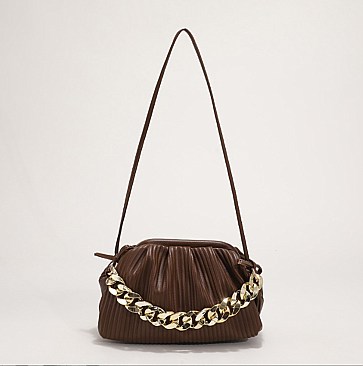 SOFT QUILTED LINKED CHAIN SATCHEL SHOULDER BAG