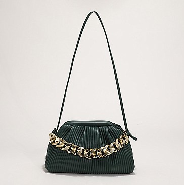SOFT QUILTED LINKED CHAIN SATCHEL SHOULDER BAG