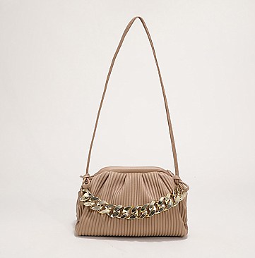 SOFT QUILTED LINKED CHAIN SATCHEL SHOULDER BAG