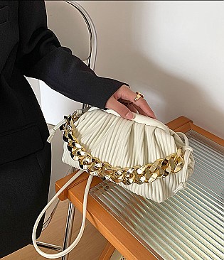 SOFT QUILTED LINKED CHAIN SATCHEL SHOULDER BAG