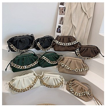 SOFT QUILTED LINKED CHAIN SATCHEL SHOULDER BAG