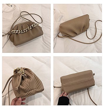 SOFT QUILTED LINKED CHAIN SATCHEL SHOULDER BAG