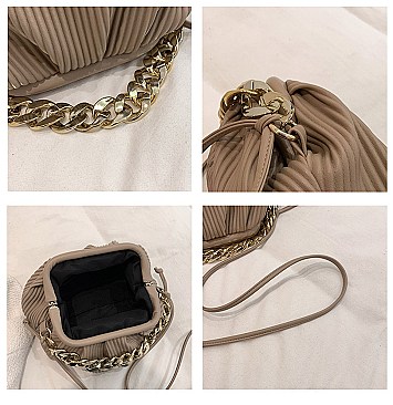 SOFT QUILTED LINKED CHAIN SATCHEL SHOULDER BAG