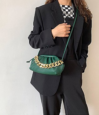 SOFT QUILTED LINKED CHAIN SATCHEL SHOULDER BAG