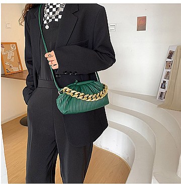 SOFT QUILTED LINKED CHAIN SATCHEL SHOULDER BAG
