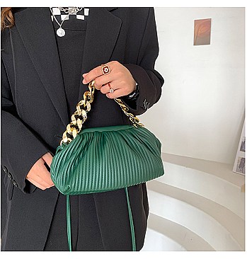 SOFT QUILTED LINKED CHAIN SATCHEL SHOULDER BAG