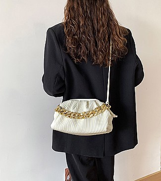 SOFT QUILTED LINKED CHAIN SATCHEL SHOULDER BAG