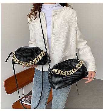 SOFT QUILTED LINKED CHAIN SATCHEL SHOULDER BAG