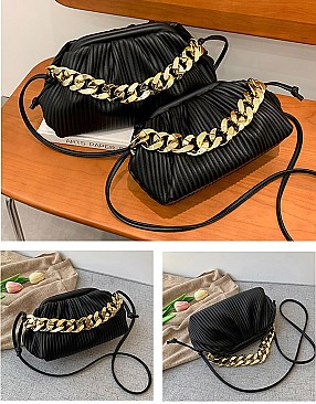 SOFT QUILTED LINKED CHAIN SATCHEL SHOULDER BAG