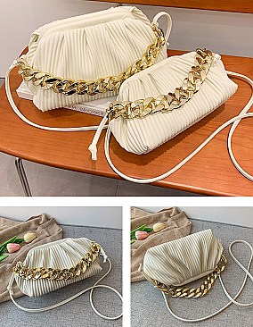 SOFT QUILTED LINKED CHAIN SATCHEL SHOULDER BAG