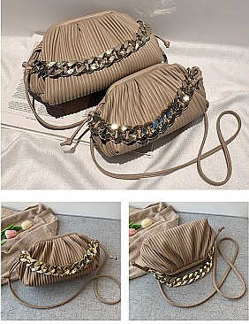 SOFT QUILTED LINKED CHAIN SATCHEL SHOULDER BAG