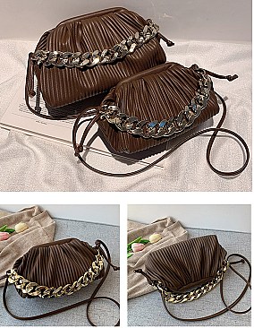 SOFT QUILTED LINKED CHAIN SATCHEL SHOULDER BAG