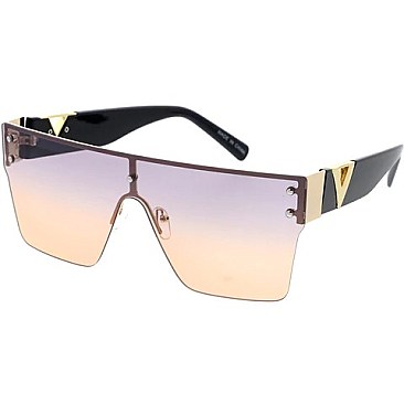 Pack of 12 Exposed Shield Sunglasses with Gold Detail Temples