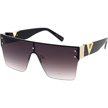 Pack of 12 Exposed Shield Sunglasses with Gold Detail Temples