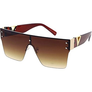 Pack of 12 Exposed Shield Sunglasses with Gold Detail Temples