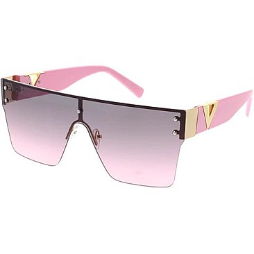 Pack of 12 Exposed Shield Sunglasses with Gold Detail Temples