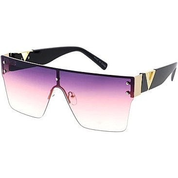 Pack of 12 Exposed Shield Sunglasses with Gold Detail Temples
