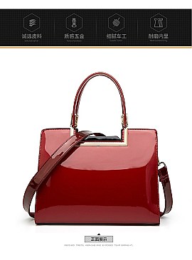 High Quality Metal Accent Patent Satchel