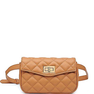 CHIC QUILT SMOOTH VEGAN LEATHER LUXURY ROXY BELT BAG JY16975-UE