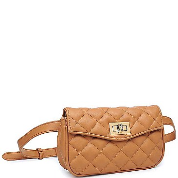 CHIC QUILT SMOOTH VEGAN LEATHER LUXURY ROXY BELT BAG JY16975-UE