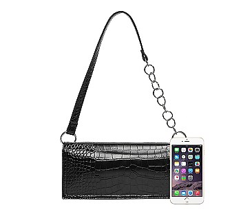 Long Crocodile Skin Cross-Body Shoulder Bag