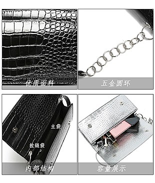 Long Crocodile Skin Cross-Body Shoulder Bag