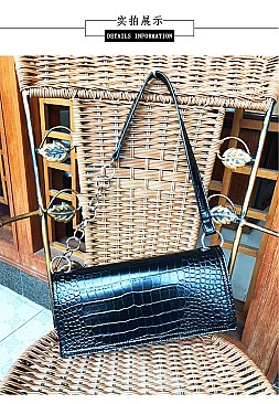 Long Crocodile Skin Cross-Body Shoulder Bag