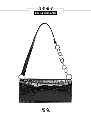 Long Crocodile Skin Cross-Body Shoulder Bag