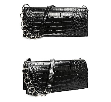 Long Crocodile Skin Cross-Body Shoulder Bag