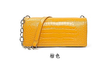 Long Crocodile Skin Cross-Body Shoulder Bag