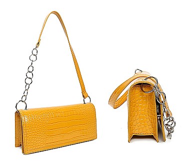 Long Crocodile Skin Cross-Body Shoulder Bag