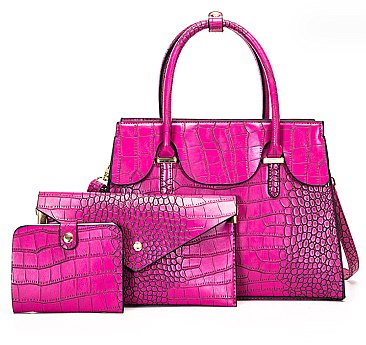 3 IN 1 Crocodile Pattern Satchel Clutch Set & Wallet