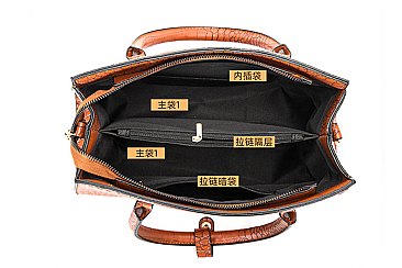 3 IN 1 Crocodile Pattern Satchel Clutch Set & Wallet