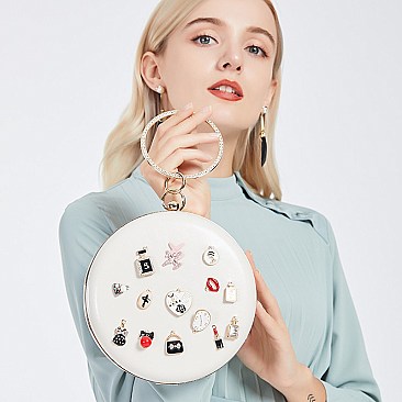 Charming 3D Accented Ring Handle Round Frame Satchel-Clutch