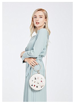 Charming 3D Accented Ring Handle Round Frame Satchel-Clutch